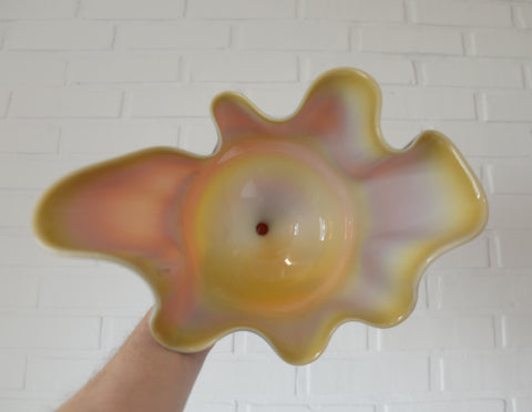 Vintage Red Blown Glass Swung Vase: Mid Century Modern Fruit Bowl