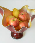 Vintage Red Blown Glass Swung Vase: Mid Century Modern Fruit Bowl