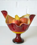 Vintage Red Blown Glass Swung Vase: Mid Century Modern Fruit Bowl