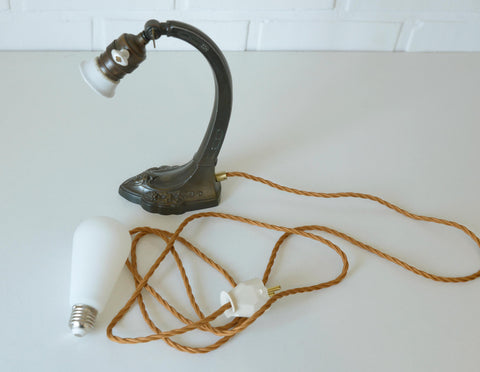 Antique Desk Lamp / Original Art Nouveau Table Light / Brass Bedside Lighting / Austria 1920's - 1930's