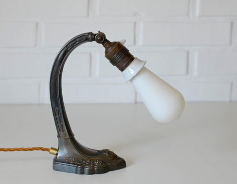 Antique Desk Lamp / Original Art Nouveau Table Light / Brass Bedside Lighting / Austria 1920's - 1930's