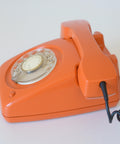 Vintage Orange Rotary Telephone: Mid-Century Modern Office Decor