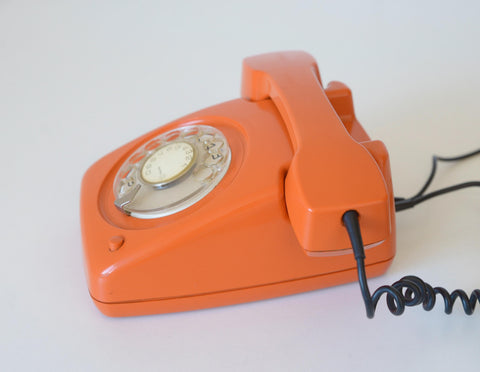 Vintage Orange Rotary Telephone: Mid-Century Modern Office Decor