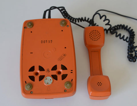 Vintage Orange Rotary Telephone: Mid-Century Modern Office Decor