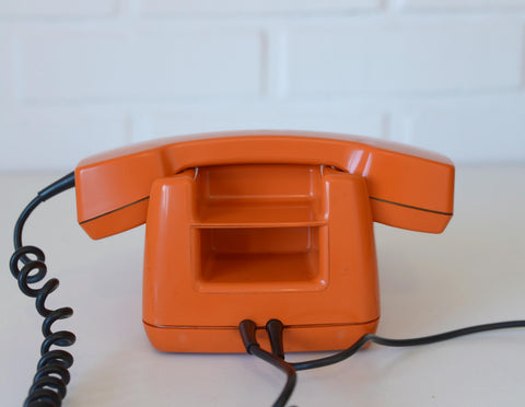 Vintage Orange Rotary Telephone: Mid-Century Modern Office Decor