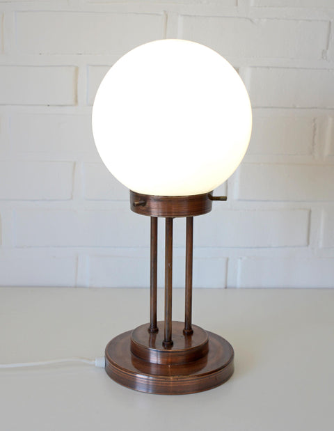 Vintage Copper Desk Lamp: Opaline Glass, Mid-Century Modern, Table Light Yugoslavia 1980s