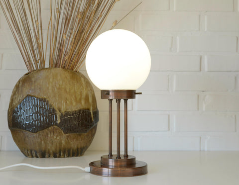 Vintage Copper Desk Lamp: Opaline Glass, Mid-Century Modern, Table Light Yugoslavia 1980s