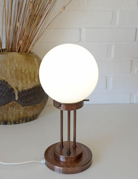 Vintage Copper Desk Lamp: Opaline Glass, Mid-Century Modern, Table Light Yugoslavia 1980s