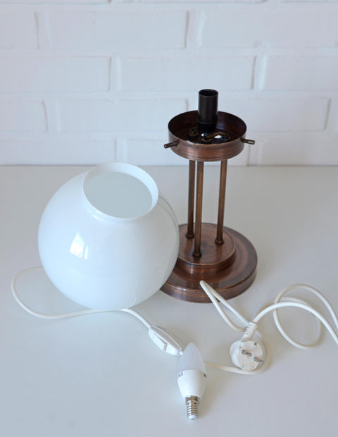 Vintage Copper Desk Lamp: Opaline Glass, Mid-Century Modern, Table Light Yugoslavia 1980s