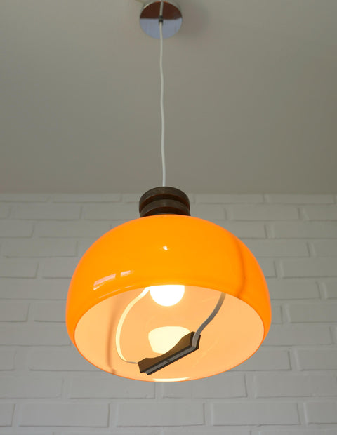 Vintage Orange Glass Pendant Light: Mid-Century Modern Space Age Lamp
