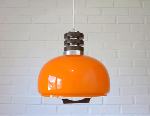 Vintage Orange Glass Pendant Light: Mid-Century Modern Space Age Lamp