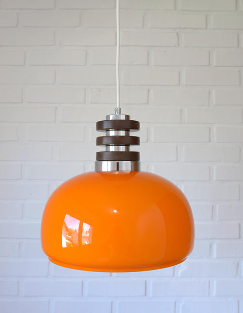 Vintage Orange Glass Pendant Light: Mid-Century Modern Space Age Lamp