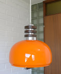Vintage Orange Glass Pendant Light: Mid-Century Modern Space Age Lamp
