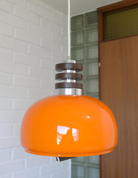 Vintage Orange Glass Pendant Light: Mid-Century Modern Space Age Lamp