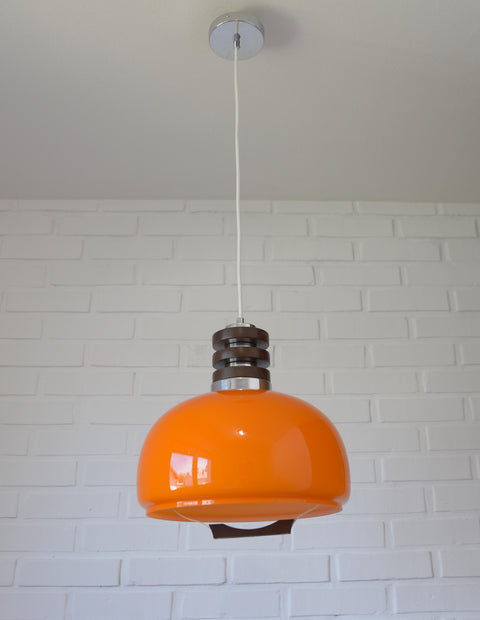 Vintage Orange Glass Pendant Light: Mid-Century Modern Space Age Lamp