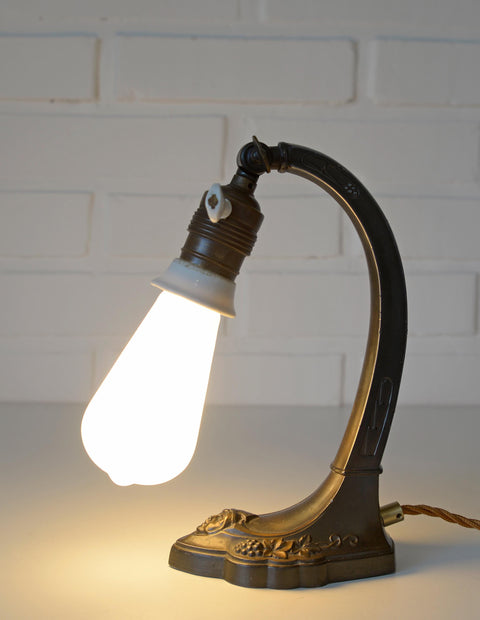Antique Desk Lamp / Original Art Nouveau Table Light / Brass Bedside Lighting / Austria 1920's - 1930's