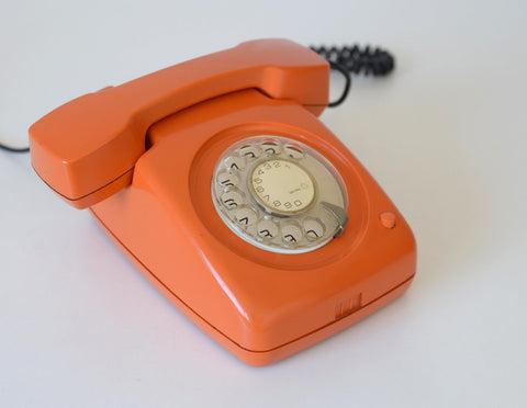 Vintage Orange Rotary Telephone: Mid-Century Modern Office Decor