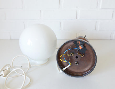 Vintage Copper Desk Lamp: Opaline Glass, Mid-Century Modern, Table Light Yugoslavia 1980s