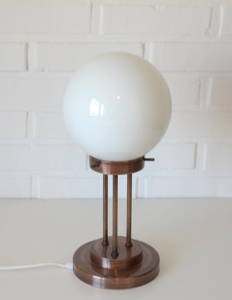 Vintage Copper Desk Lamp: Opaline Glass, Mid-Century Modern, Table Light Yugoslavia 1980s