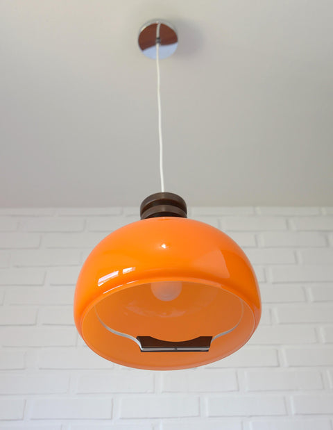 Vintage Orange Glass Pendant Light: Mid-Century Modern Space Age Lamp
