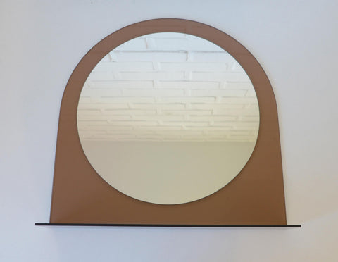 Vintage Smoked Plastic Vanity Mirror with Shelf: Space Age Retro Style
