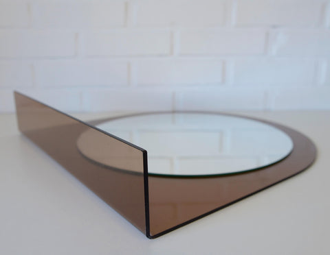 Vintage Smoked Plastic Vanity Mirror with Shelf: Space Age Retro Style