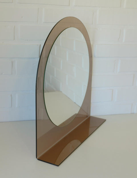 Vintage Smoked Plastic Vanity Mirror with Shelf: Space Age Retro Style