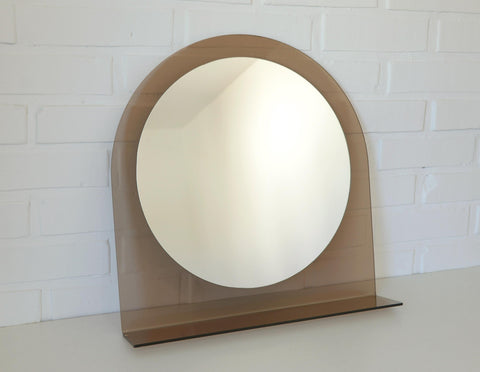 Vintage Smoked Plastic Vanity Mirror with Shelf: Space Age Retro Style
