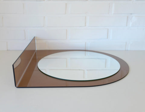 Vintage Smoked Plastic Vanity Mirror with Shelf: Space Age Retro Style