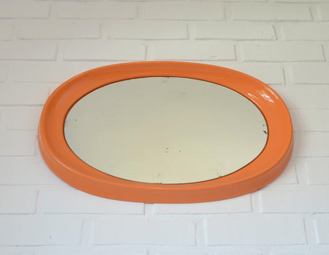 Orange Space Age Mirror: Vintage Mid Century Modern Yugoslavia 1970s