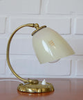 Antique Art Deco Bedside Lamp: Hand Blown Glass, Brass Table Light