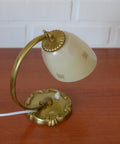 Antique Art Deco Bedside Lamp: Hand Blown Glass, Brass Table Light