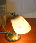 Antique Art Deco Bedside Lamp: Hand Blown Glass, Brass Table Light