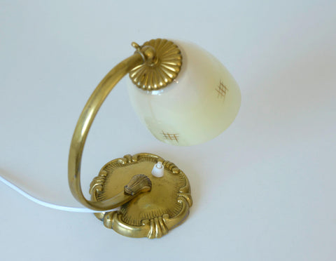 Antique Art Deco Bedside Lamp: Hand Blown Glass, Brass Table Light