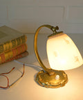Antique Art Deco Bedside Lamp: Hand Blown Glass, Brass Table Light