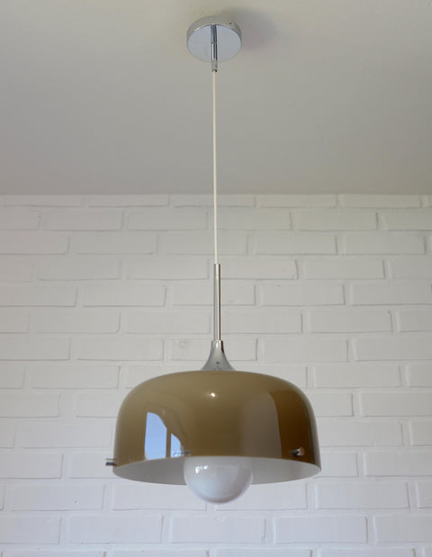 Vintage Meblo Harvey Guzzini Pendant Light: MCM Coffee Color Plastic Ceiling Lamp