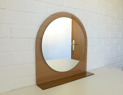Vintage Smoked Plastic Vanity Mirror with Shelf: Space Age Retro Style