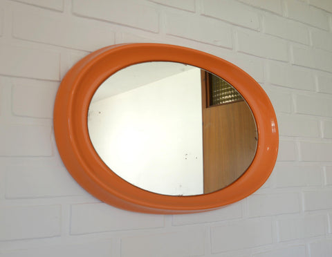 Orange Space Age Mirror: Vintage Mid Century Modern Yugoslavia 1970s