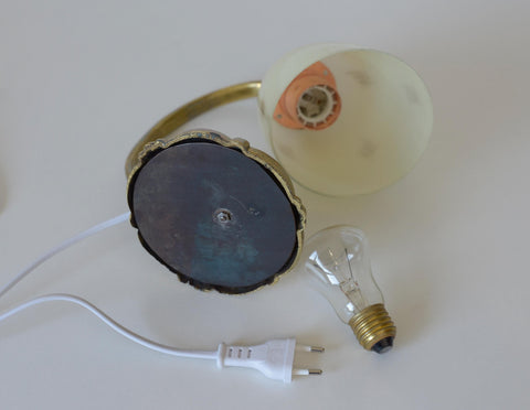 Antique Art Deco Bedside Lamp: Hand Blown Glass, Brass Table Light