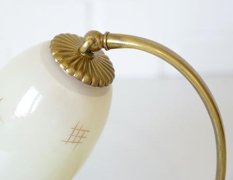 Antique Art Deco Bedside Lamp: Hand Blown Glass, Brass Table Light