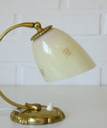 Antique Art Deco Bedside Lamp: Hand Blown Glass, Brass Table Light
