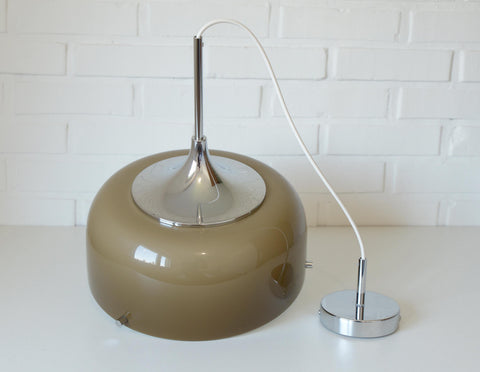 Vintage Meblo Harvey Guzzini Pendant Light: MCM Coffee Color Plastic Ceiling Lamp