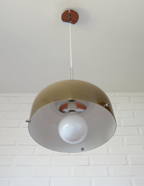 Vintage Meblo Harvey Guzzini Pendant Light: MCM Coffee Color Plastic Ceiling Lamp