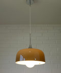 Vintage Meblo Harvey Guzzini Pendant Light: MCM Coffee Color Plastic Ceiling Lamp