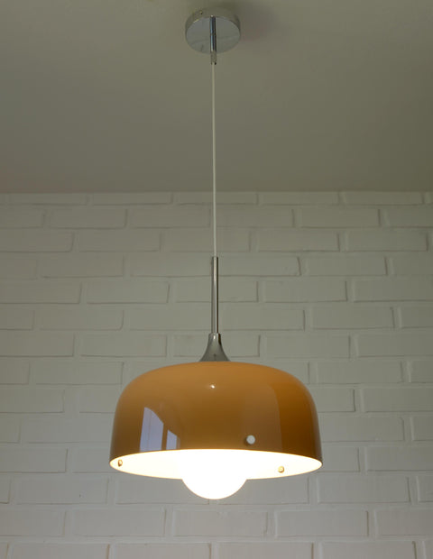 Vintage Meblo Harvey Guzzini Pendant Light: MCM Coffee Color Plastic Ceiling Lamp