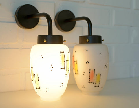 Vintage Italian Wall Sconces: Hand-Blown Glass, Retro 1970s Lighting (Set of 2)