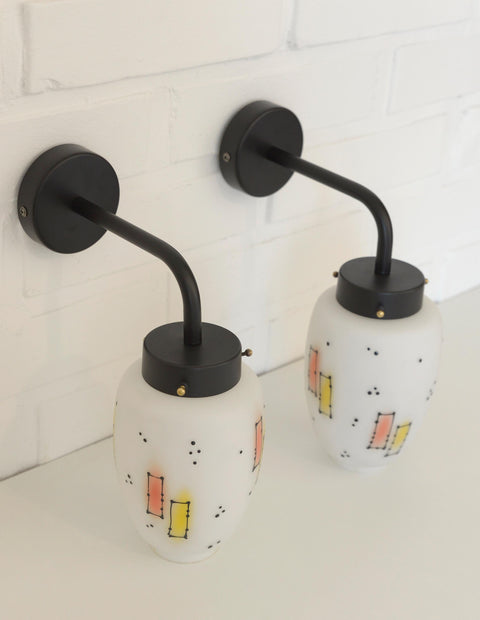 Vintage Italian Wall Sconces: Hand-Blown Glass, Retro 1970s Lighting (Set of 2)