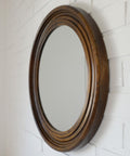 Large Vintage Oak Wood Wall Mirror: Hand-Carved Rustic Vanity Mirror