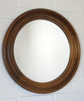 Large Vintage Oak Wood Wall Mirror: Hand-Carved Rustic Vanity Mirror