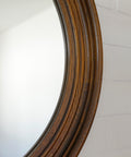 Large Vintage Oak Wood Wall Mirror: Hand-Carved Rustic Vanity Mirror